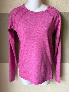 Reva Women’s Small Long Sleeve Top Heathered Pink Made in USA Thumbholes Workout